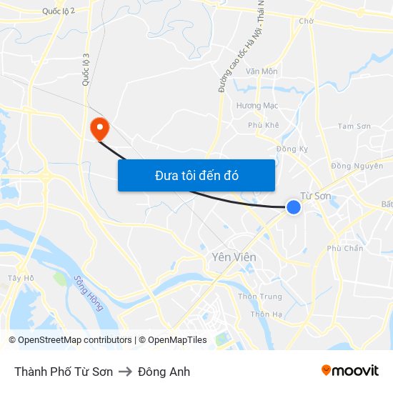 Thành Phố Từ Sơn to Đông Anh map