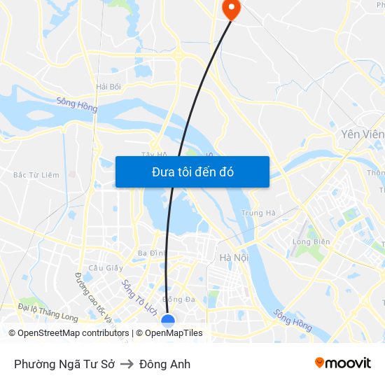 Phường Ngã Tư Sở to Đông Anh map