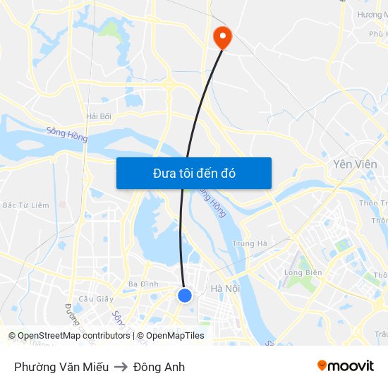 Phường Văn Miếu to Đông Anh map