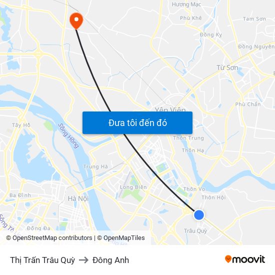 Thị Trấn Trâu Quỳ to Đông Anh map