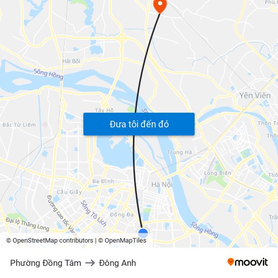 Phường Đồng Tâm to Đông Anh map