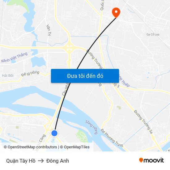 Quận Tây Hồ to Đông Anh map