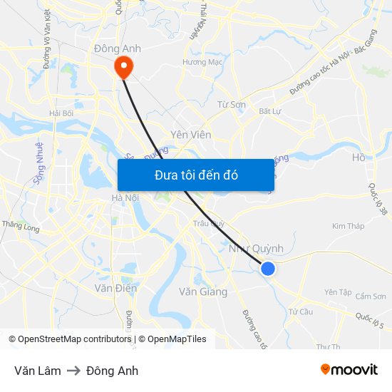 Văn Lâm to Đông Anh map