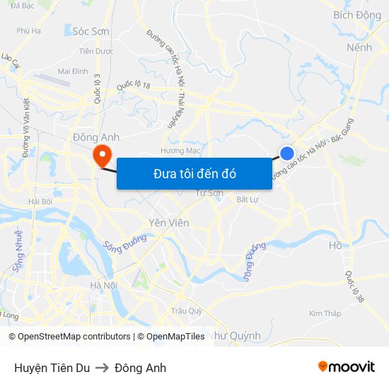 Huyện Tiên Du to Đông Anh map