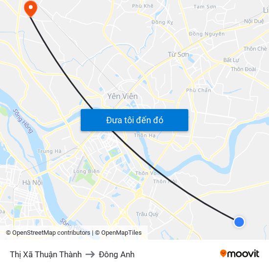 Thị Xã Thuận Thành to Đông Anh map
