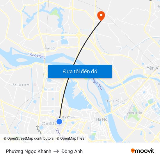 Phường Ngọc Khánh to Đông Anh map