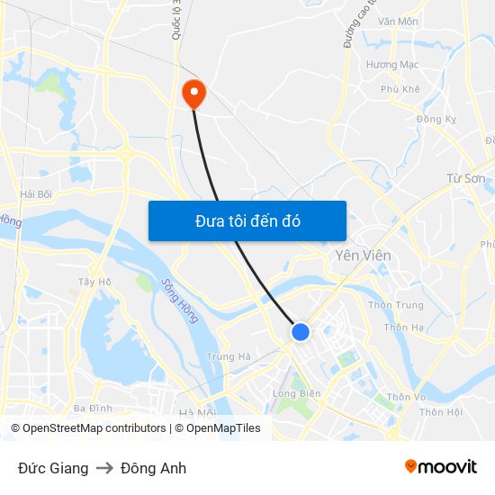 Đức Giang to Đông Anh map