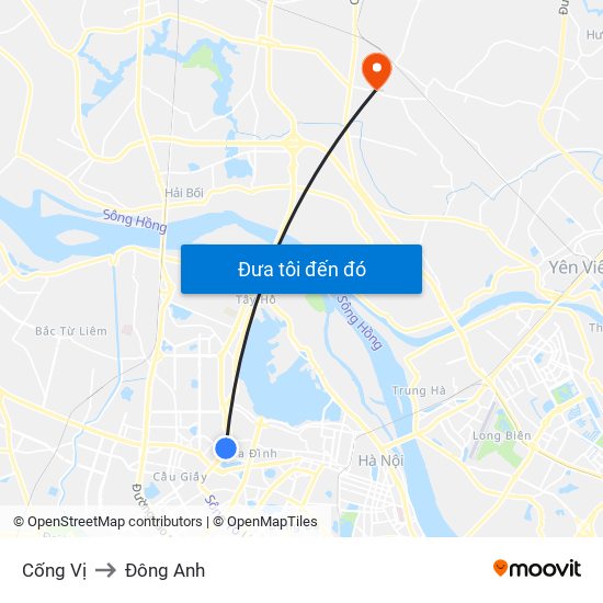 Cống Vị to Đông Anh map