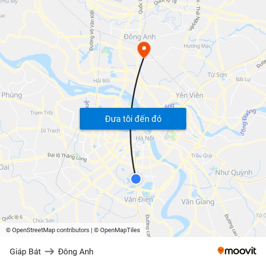 Giáp Bát to Đông Anh map