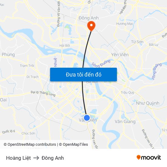 Hoàng Liệt to Đông Anh map