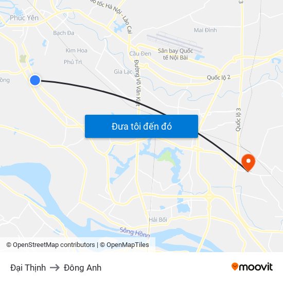 Đại Thịnh to Đông Anh map