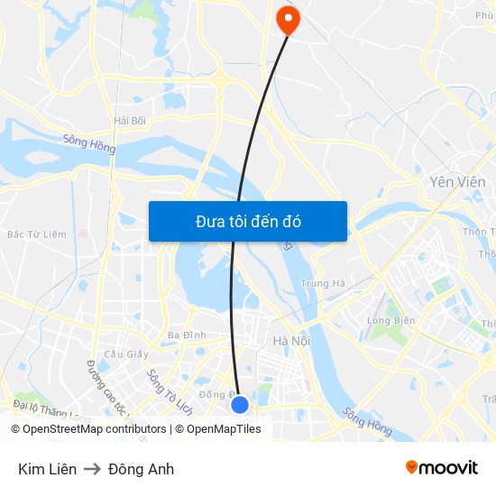 Kim Liên to Đông Anh map