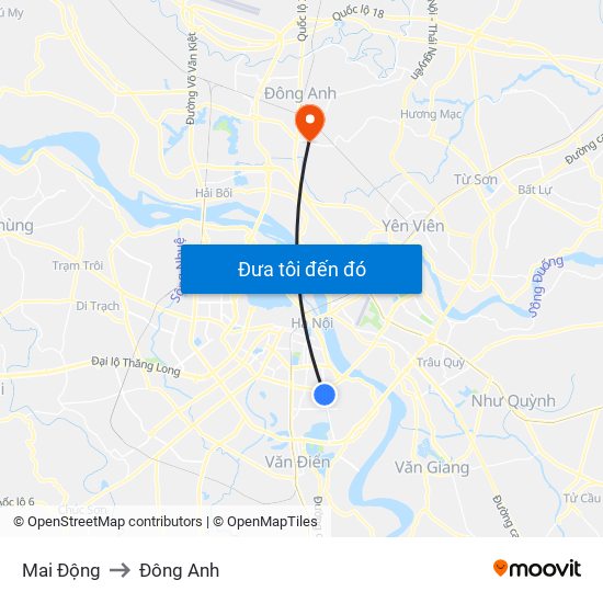 Mai Động to Đông Anh map