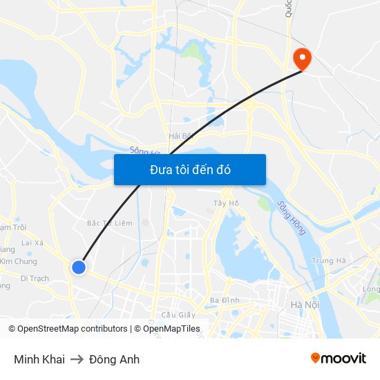 Minh Khai to Đông Anh map