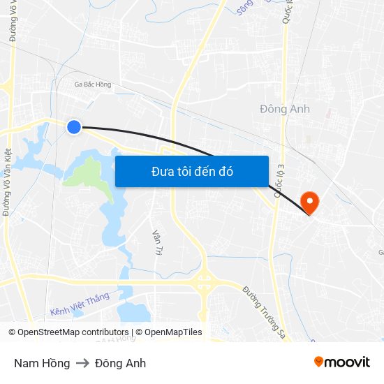 Nam Hồng to Đông Anh map