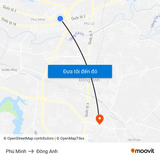 Phú Minh to Đông Anh map