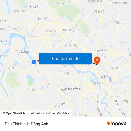 Phú Thịnh to Đông Anh map