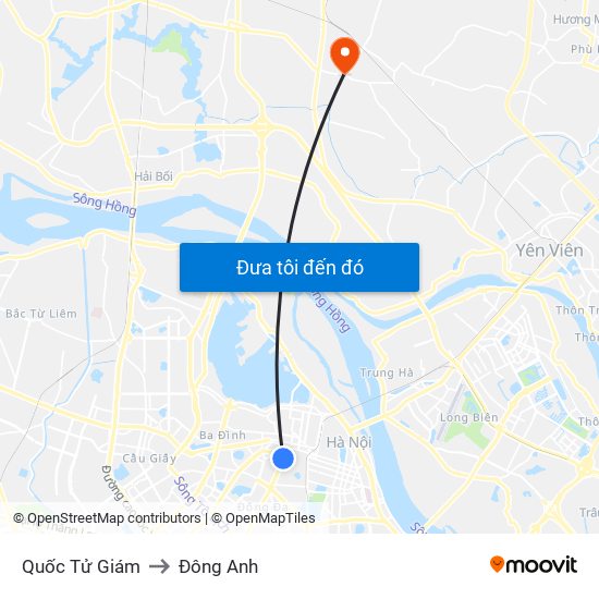 Quốc Tử Giám to Đông Anh map