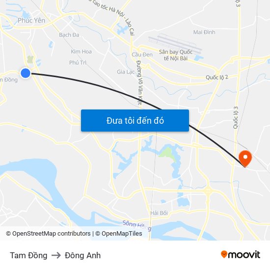 Tam Đồng to Đông Anh map