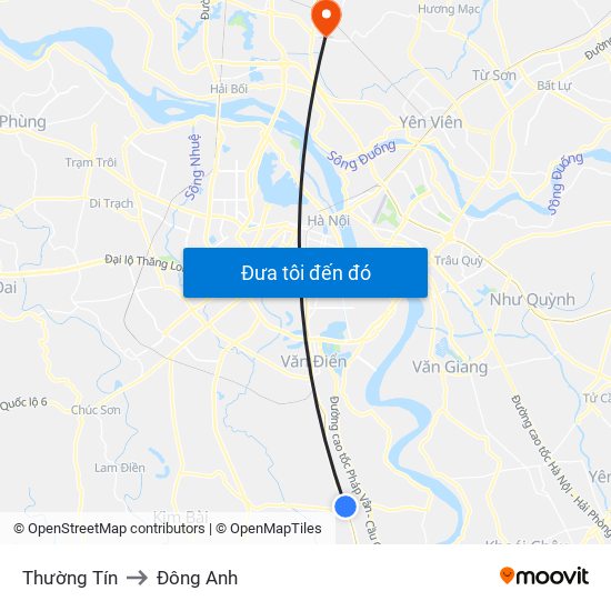 Thường Tín to Đông Anh map