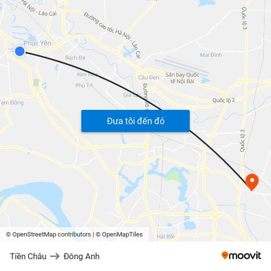 Tiền Châu to Đông Anh map