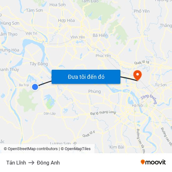 Tản Lĩnh to Đông Anh map