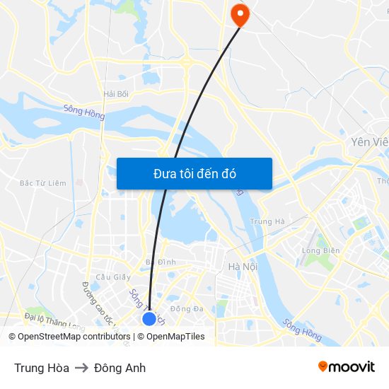 Trung Hòa to Đông Anh map