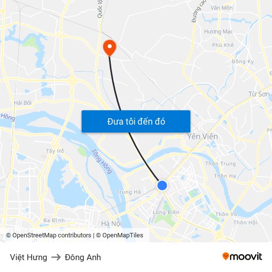 Việt Hưng to Đông Anh map