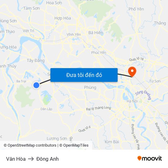 Vân Hòa to Đông Anh map