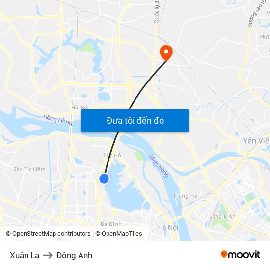 Xuân La to Đông Anh map