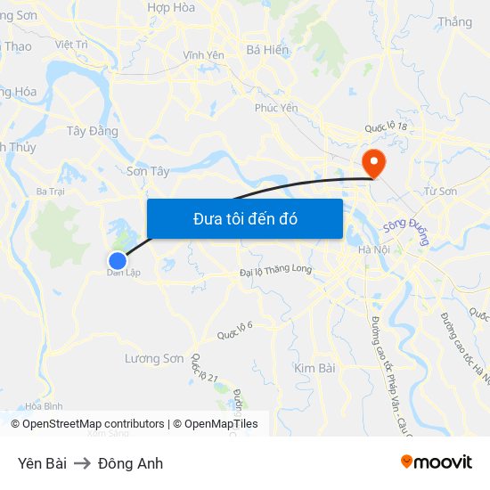 Yên Bài to Đông Anh map