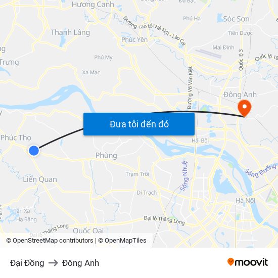 Đại Đồng to Đông Anh map