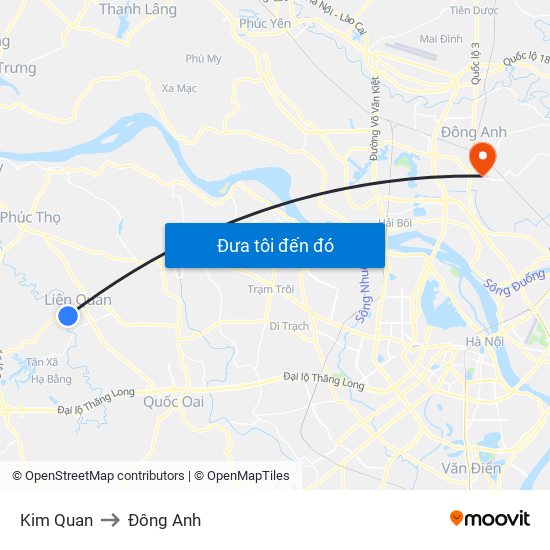 Kim Quan to Đông Anh map