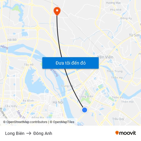 Long Biên to Đông Anh map