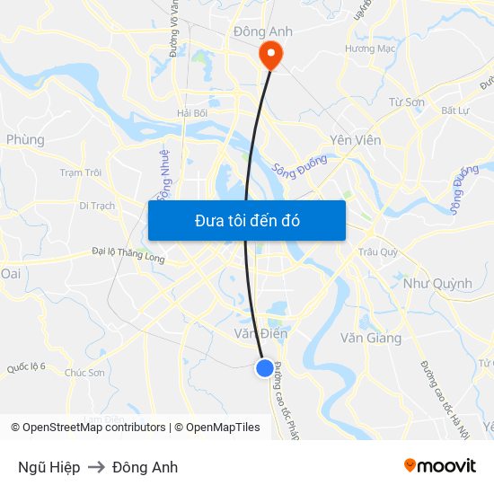 Ngũ Hiệp to Đông Anh map