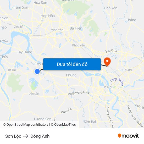 Sơn Lộc to Đông Anh map