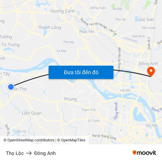 Thọ Lộc to Đông Anh map