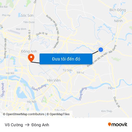 Võ Cường to Đông Anh map
