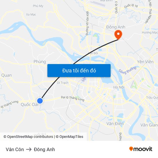 Vân Côn to Đông Anh map