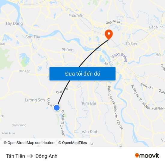 Tân Tiến to Đông Anh map