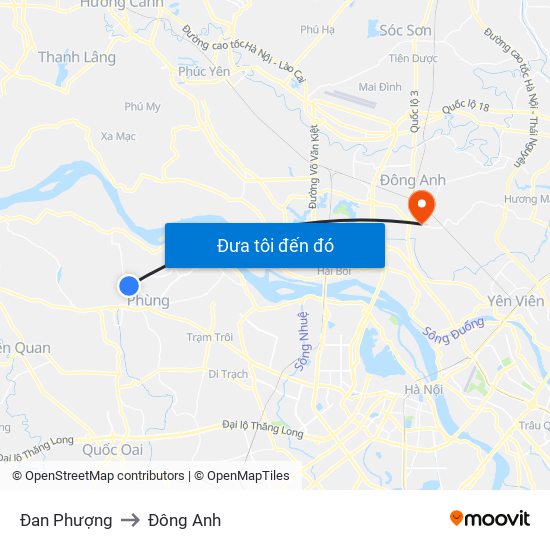 Đan Phượng to Đông Anh map