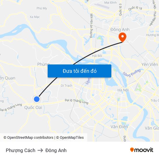 Phượng Cách to Đông Anh map