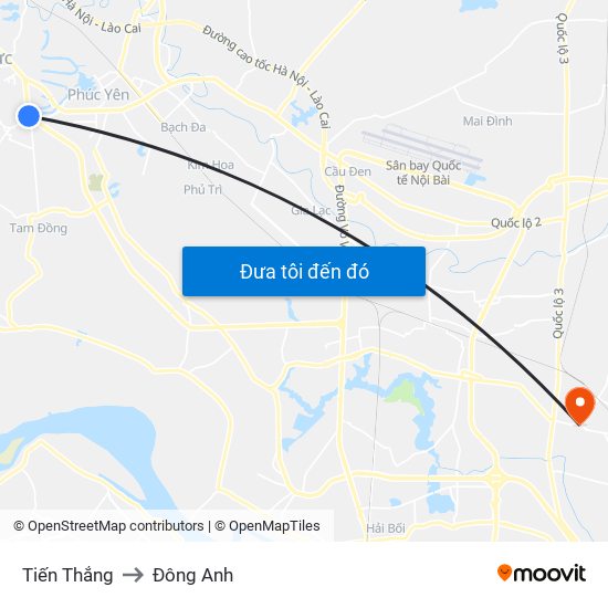 Tiến Thắng to Đông Anh map