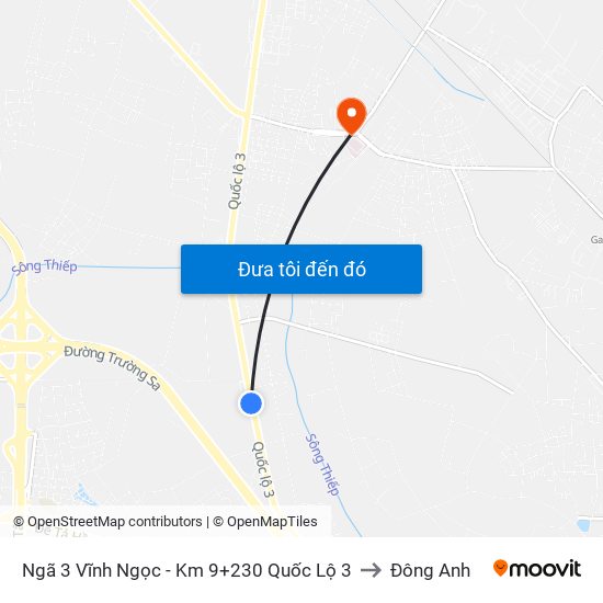 Ngã 3 Vĩnh Ngọc - Km 9+230 Quốc Lộ 3 to Đông Anh map