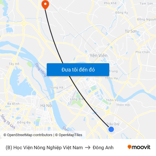 (B) Học Viện Nông Nghiệp Việt Nam to Đông Anh map