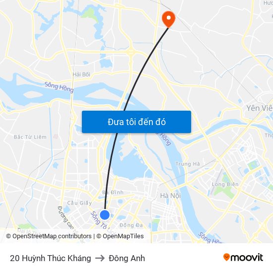 20 Huỳnh Thúc Kháng to Đông Anh map
