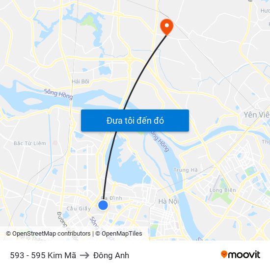 593 - 595 Kim Mã to Đông Anh map