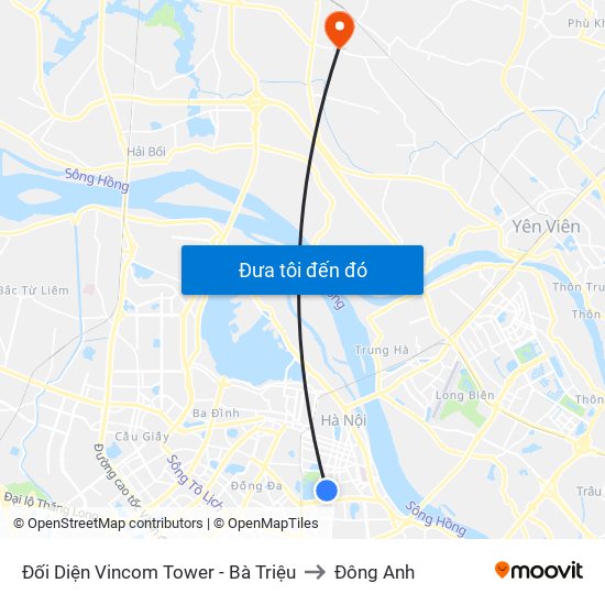 Đối Diện Vincom Tower - Bà Triệu to Đông Anh map