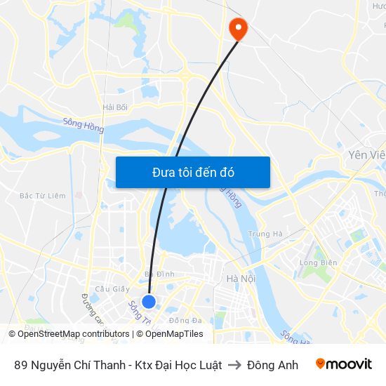 89 Nguyễn Chí Thanh - Ktx Đại Học Luật to Đông Anh map