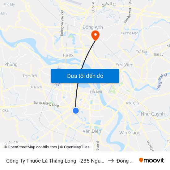 Công Ty Thuốc Lá Thăng Long - 235 Nguyễn Trãi to Đông Anh map